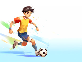 体育教育培训足球招生卡通人物男孩踢足球场景